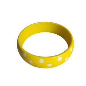 Vintage Bangle Bracelet Yellow Polkadot Chunky Thick Costume Jewelry